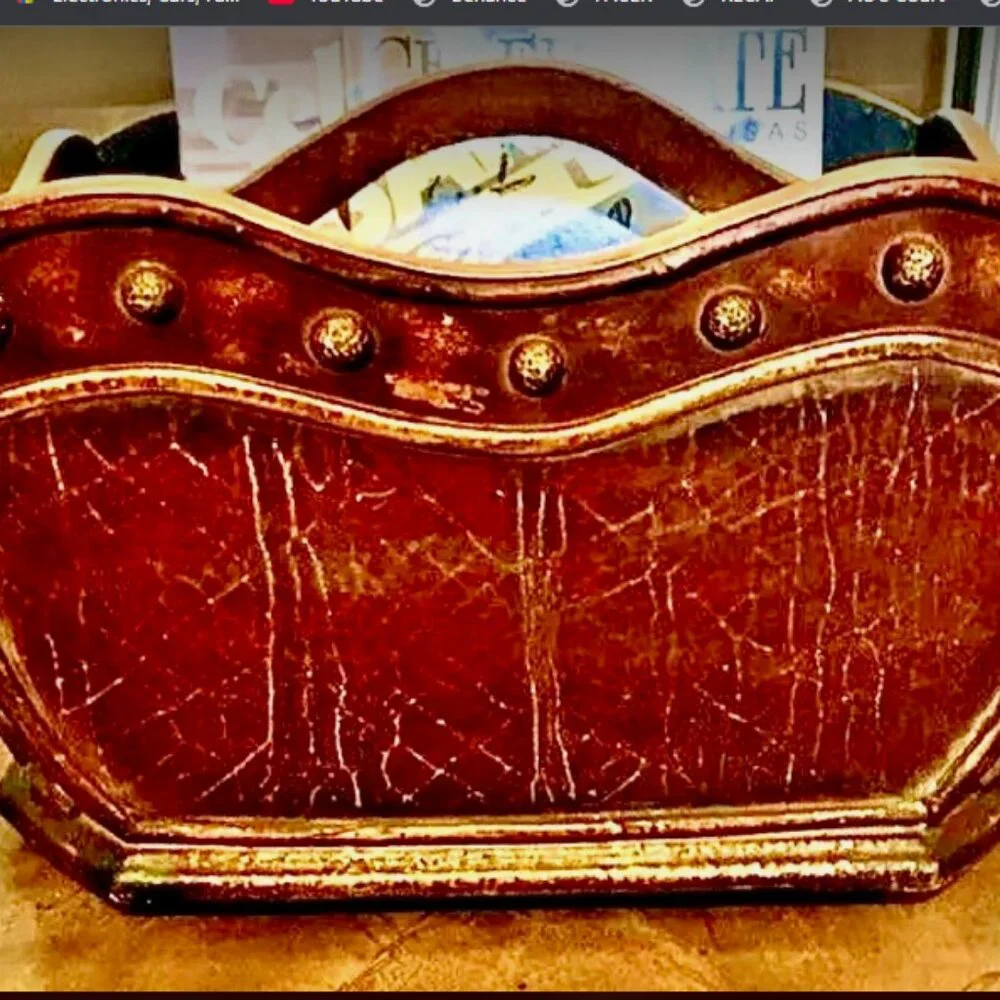 NWT ALEXANDRA'S ACCENTS 2-Section Wood Magazine Holder Burg\Gold Crackle Finish